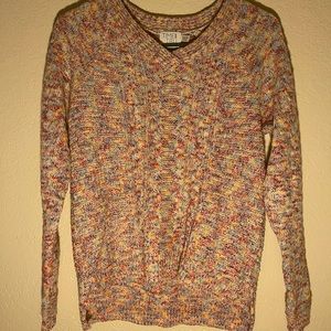 Time and Tru Colorful Marbled Cable Knit VNeck Sweater Pullover Womens S…